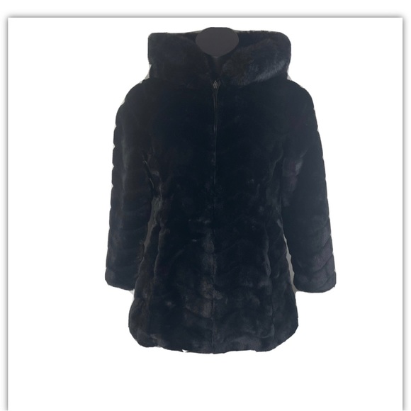 Liz Claiborne Womens Black Hooded Faux Fur Full Zip Jacket Coat Size Small Lined - Picture 2 of 13